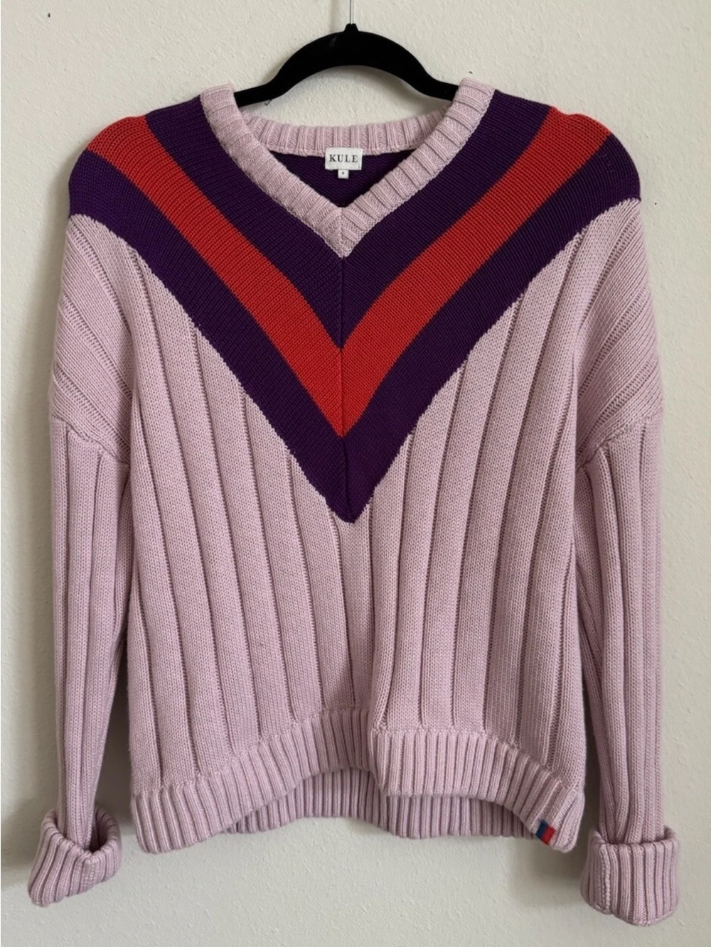 Anthropologie KULE The Yale Preppy Cotton Cashmere Silk Sweater Pink Size S